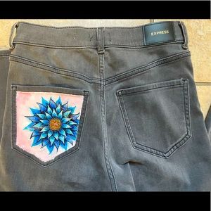 Express upcycled hand painted flare jeans